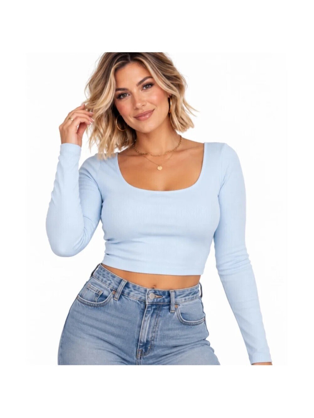 Wild Fable NWT Women's Blue Ribbed Long Sleeve Crop Top Size M